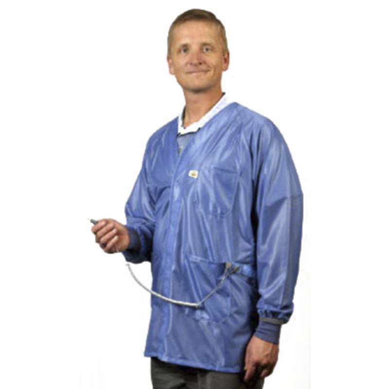 ESD-Safe Hallmark Jacket in OFX-100 Material with Grounding Key, Hi-Tech Blue, Small, 32" Long
